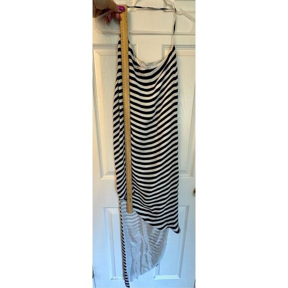 Michelle Mason 100% Silk Black & White Asymmetrical Shift Maxi Dress Size 2 - Picture 8 of 11